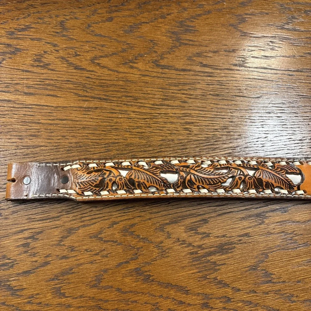 Vintage Hand Tooled Leather Belt Name 